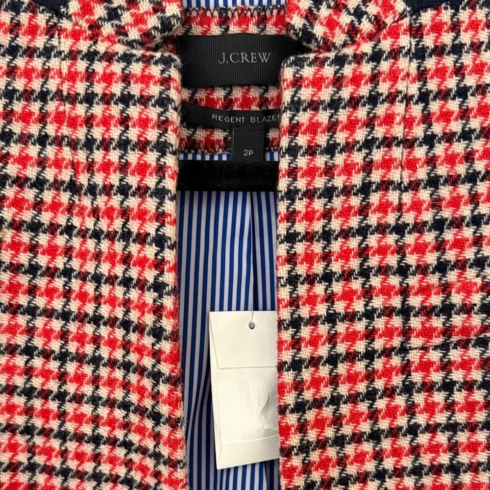 J. Crew Regent Blazer Red and Black Houndstooth Blazer - size 2P - Picture 2 of 8